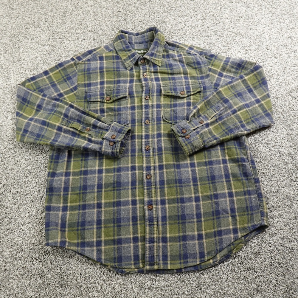 Eddie Bauer Shirt Mens L Plaid Brushed Flannel Button Up Outdoors Casual Work